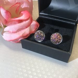 Druzy Stone Stud Earrings - Gold/Blue/Purple
